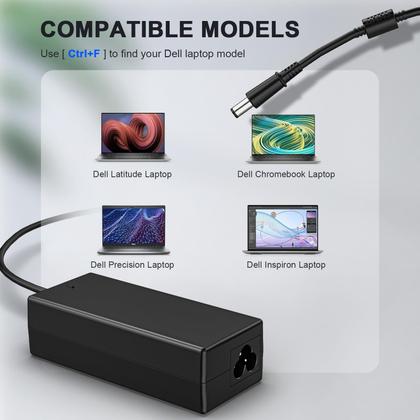 Imagem de Carregador de laptop, adaptador AC de 65 W e 7,4 mm, cabo de alimentação para Dell
