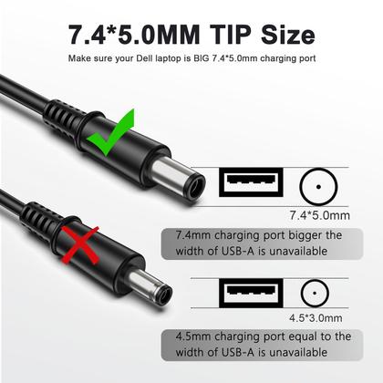 Imagem de Carregador de laptop, adaptador AC de 65 W e 7,4 mm, cabo de alimentação para Dell