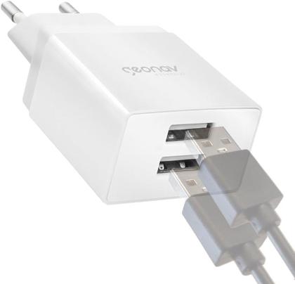 Imagem de CARREGADOR DE PAREDE 2xUSB ANATEL 2.1A BRANCO GEONAV ESSENTIAL