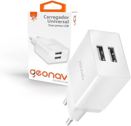 Imagem de CARREGADOR DE PAREDE 2xUSB ANATEL 2.1A BRANCO GEONAV ESSENTIAL