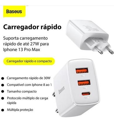 Imagem de Carregador de Parede Baseus Compact Turbo 30w Pd Tipo-C + 2 Usb