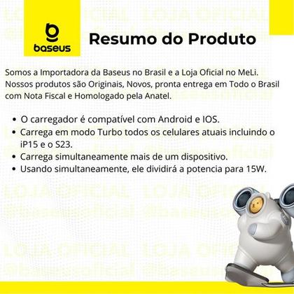 Imagem de Carregador de Parede Baseus Compact Turbo 30w Pd Tipo-C + 2 Usb