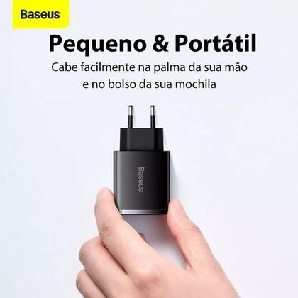 Imagem de Carregador de Parede Turbo Baseus 30W com 2 USB 1 TipoC e Cabo USBC para Lightning  Compacto e Potente