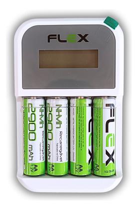 Imagem de Carregador de Pilha Flex Com 4 Pilhas AA 2900mah + 4 Pilhas AAA 1000mah Mox