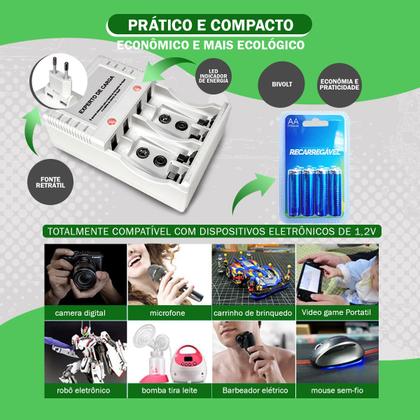 Imagem de Carregador de Pilha Kit com 4 Pilhas recarregaveis AA