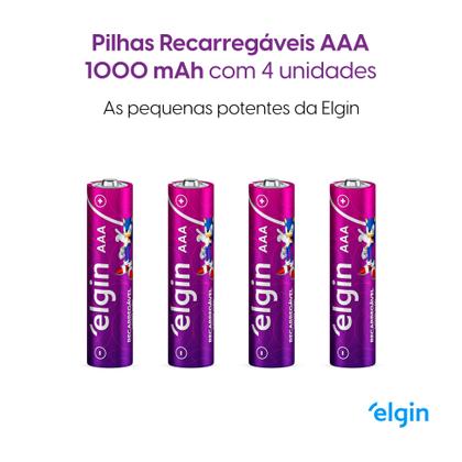 Imagem de Carregador De Pilhas Aa/aaa/9v Auto Stop + 4 Pilhas Aaa 1000 Mah Elgin