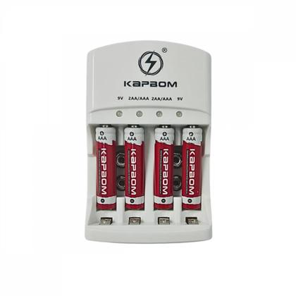 Imagem de Carregador de Pilhas com LED + 04 Pilhas AAA Recarregáveis - Kapbom
