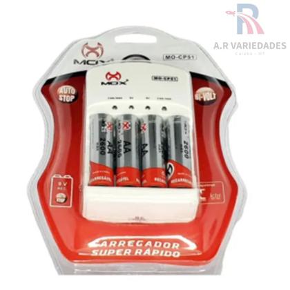 Imagem de Carregador De Pilhas E Pilhas Mox 4 pilhas palito excelentes