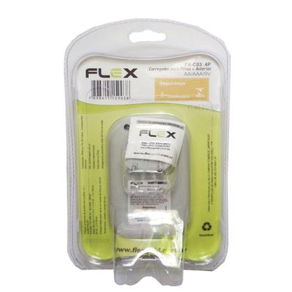 Imagem de Carregador de Pilhas Flex com 4 pilhas AA 2700mAh Recarregáveis Desligamento Automático e Led FX-C03