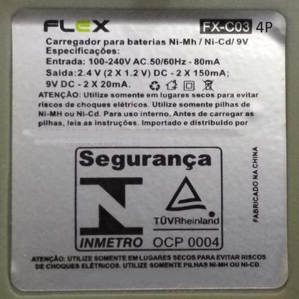 Imagem de Carregador de Pilhas Flex com 4 pilhas AA 2700mAh Recarregáveis Desligamento Automático e Led FX-C03