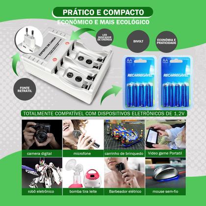 Imagem de Carregador De Pilhas Kit Com 8 Pilhas Recarregavel Aa