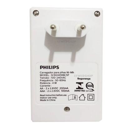 Imagem de Carregador de Pilhas Philips com 4 Pilhas Aa Recarregáveis 2450 mAh SCB2445NB Bivolt Branco
