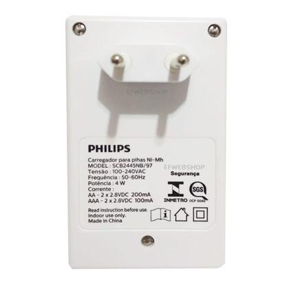Imagem de Carregador de Pilhas Philips com 4 Pilhas Aa Recarregáveis 2450 mAh SCB2445NB Bivolt Branco