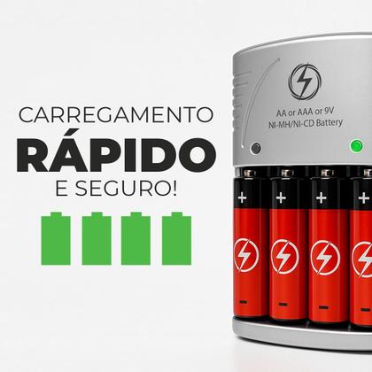 Imagem de Carregador de Pilhas Recarregáveis Kit 4 Baterias AA AAA Bateria 9V