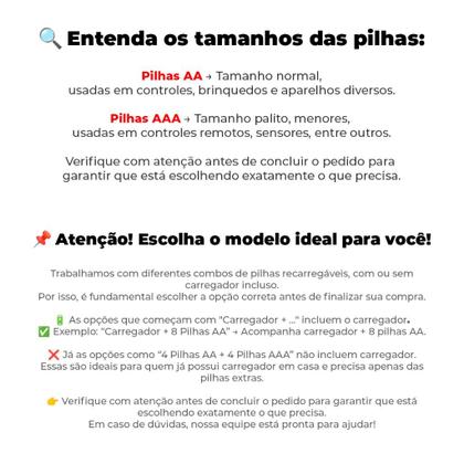 Imagem de Carregador de Pilhas Recarregáveis Kit 4 Baterias AA AAA Bateria 9V