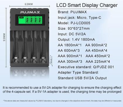 Imagem de Carregador de Pilhas Type-C e Micro USB V8 Pujimax PJ-LCD005 C/ Visor LCD