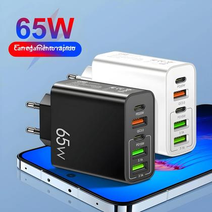 Imagem de Carregador de Telefone 20W com 5 Portas USB e USB-C - Carga Rápida 3.0