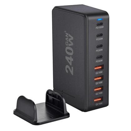 Imagem de Carregador Desktop GaN USB-C PD 240W - 8 Portas com Carregamento Rápido e USB 3.0