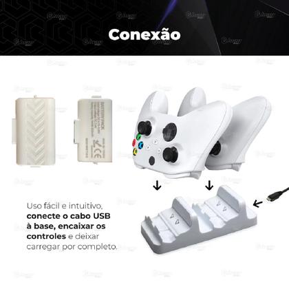 Imagem de Carregador Duplo Compatível com Controle Manete Console Xbox One Series S/X + 2 Baterias Recarregáveis 