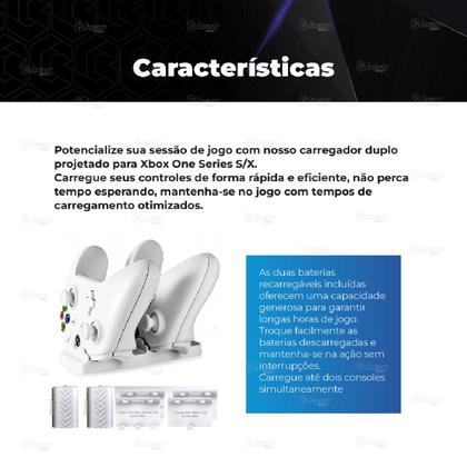 Imagem de Carregador Duplo Compatível com Controle Manete Console Xbox One Series S/X + 2 Baterias Recarregáveis 