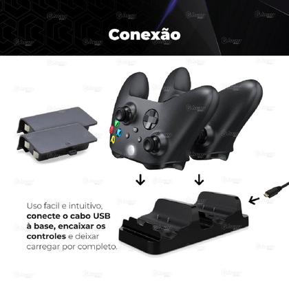 Imagem de Carregador Duplo Compatível com Controle Xbox One Base Dock + 2 Baterias Recarregáveis + Cabo Usb
