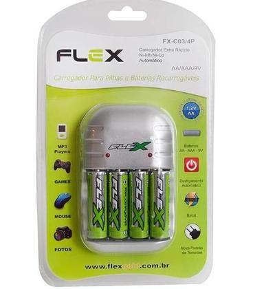 Imagem de Carregador Extra Rapido P/ Pilhas e Baterias Recarregaveis AA/ AAA/9V Bivolt C/ 4 Pilhas AA REF: FX-C03/4P -FLEX