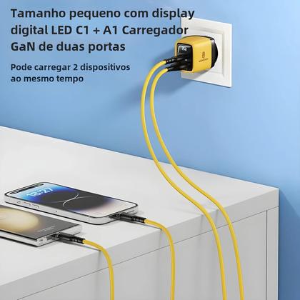 Imagem de Carregador GAN 35W com Display LED - QC3.0, PD e PPS - Carga Rápida USB-C para iPhone 14 Pro