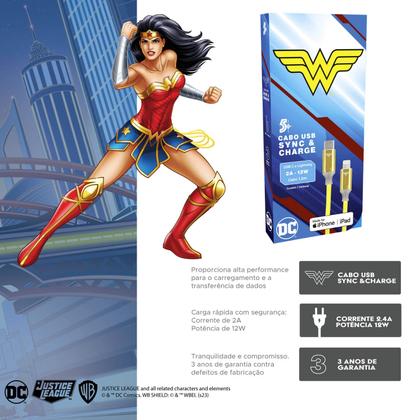 Imagem de Carregador Gan Flash Cabo Usb C X Lightning Mulher Maravilha