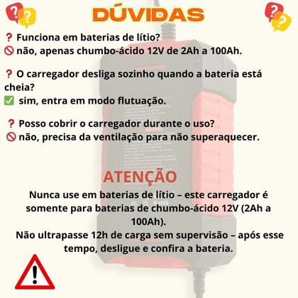 Imagem de Carregador Inteligente 12V para Bateria Automotiva  Digital Automático com Reparação por Pulso