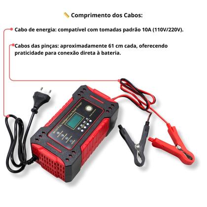 Imagem de Carregador Inteligente 12V para Bateria Automotiva  Digital Automático com Reparação por Pulso