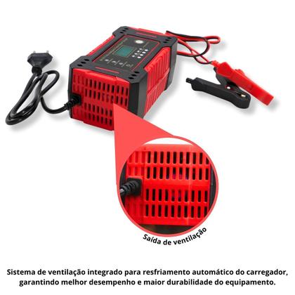 Imagem de Carregador Inteligente 12V para Bateria Automotiva  Digital Automático com Reparação por Pulso