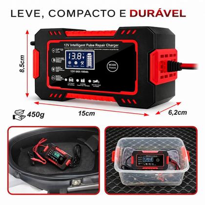 Imagem de Carregador Inteligente De Bateria Automotiva 12v 6a Portátil Rápido Para Carro Moto E Veículos