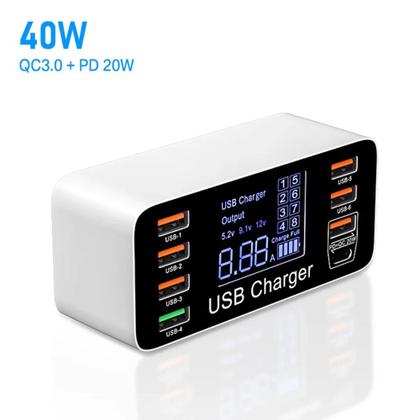 Imagem de Carregador Inteligente Profissional Usb Fast Charger 8 Portas QC + PD 40W