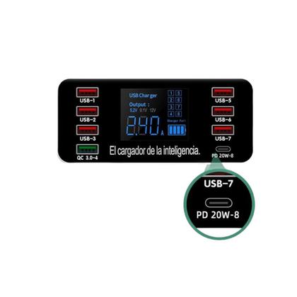 Imagem de Carregador Inteligente Profissional Usb Fast Charger 8 Portas QC + PD 40W