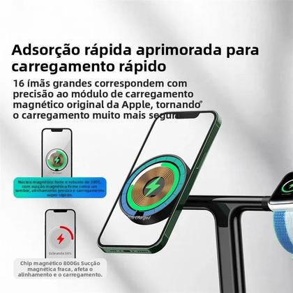 Imagem de Carregador Magnético Wireless 3 em 1 com Carga Rápida 20W para iPhone 15/14/Pro/Airpods