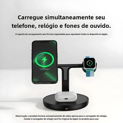 Imagem de Carregador Magnético Wireless 3 em 1 com Carga Rápida 20W para iPhone 15/14/Pro/Airpods