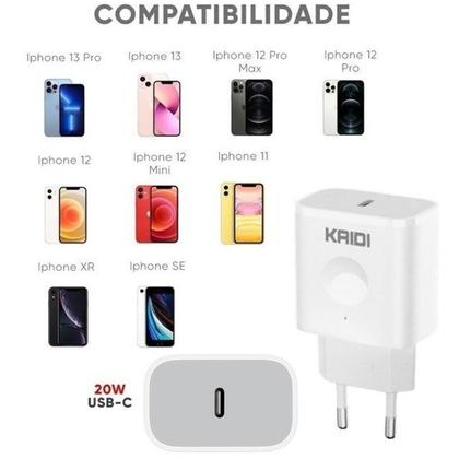 Imagem de Carregador Original Kaidi 20W USB-C com Cabo Lightning Compatível com iPhone XR 11 12 13 14