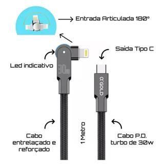 Imagem de Carregador para   CABO TIPO C + TIPO LIGHTNING 180º COM 1 METRO AGOLD Original 60W /30W CB91/CB90
