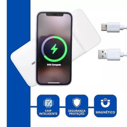Imagem de Carregador Portátil 10.000mAh sem Fio Indução Turbo 20w Branco