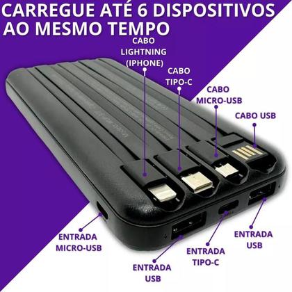 Imagem de Carregador Portátil Indução Com cabos 4 saidas Universal Power Bank 10000mah