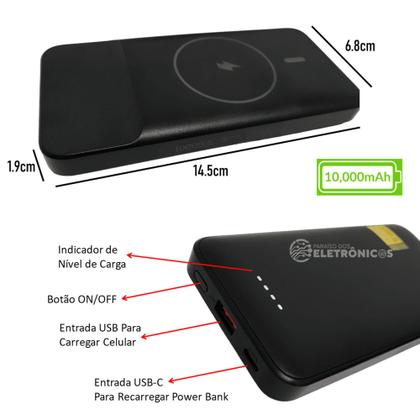 Imagem de Carregador Portátil Por Indução Sem Fio 10000mah Acompanhar Cabo USB-C MAX0536
