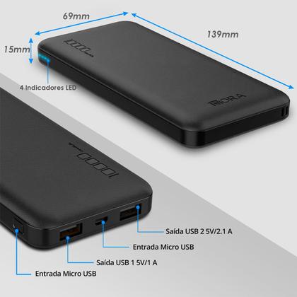 Imagem de Carregador Portátil Power Bank Bateria 10000mah 1hora Preto