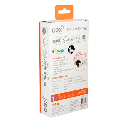 Imagem de Carregador portatil power bank massive oex pb304 20000mah branco