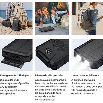 Imagem de Carregador Portátil Power Bank Solar Usb Preto