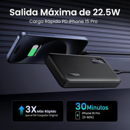 Imagem de Carregador Portátil UGREEN Power Bank Bateria Externa 10000mAh USB A-SCP 22.5W - USB-C PD 20W