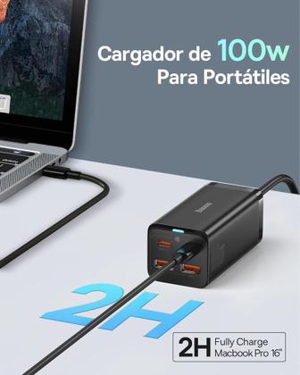 Imagem de Carregador rápido Baseus 100W GaN3 Pro de mesa Escritorio (Cabo incluído)