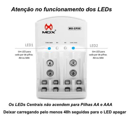 Imagem de Carregador Rápido Bivolt de Pilhas AA e AAA e Baterias Auto Stop Universal MOX