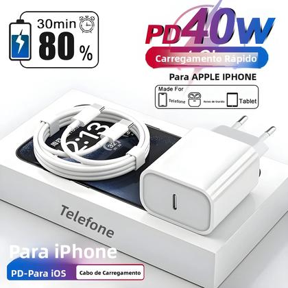 Imagem de Carregador Rápido De 40W Adaptador US EU Cabo Tipo C PD Para Apple iPhone 15 13 12 11 14 17 16 pro