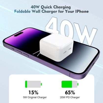Imagem de Carregador rápido DelTucci de 40 W com porta dupla para iPhone com cabo 2 tipo C