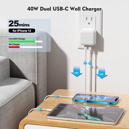 Imagem de Carregador rápido DelTucci de 40 W com porta dupla para iPhone com cabo 2 tipo C